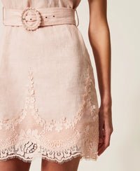 Twinset Short Linen Dress With Lace
