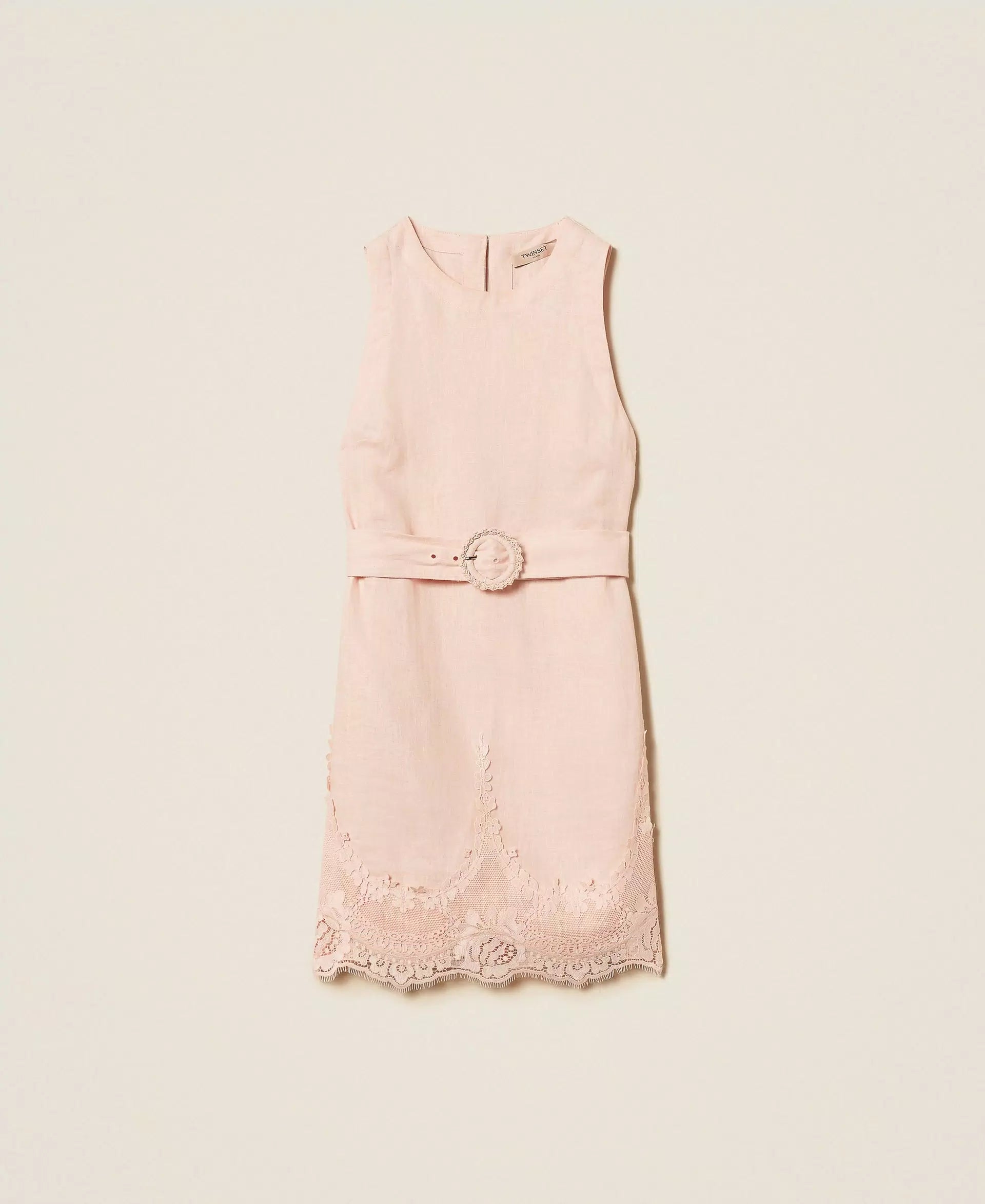 Twinset Short Linen Dress With Lace