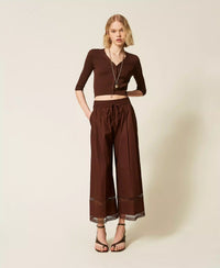 Twinset Wide Poplin Trousers With Embroidery