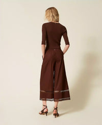 Twinset Wide Poplin Trousers With Embroidery