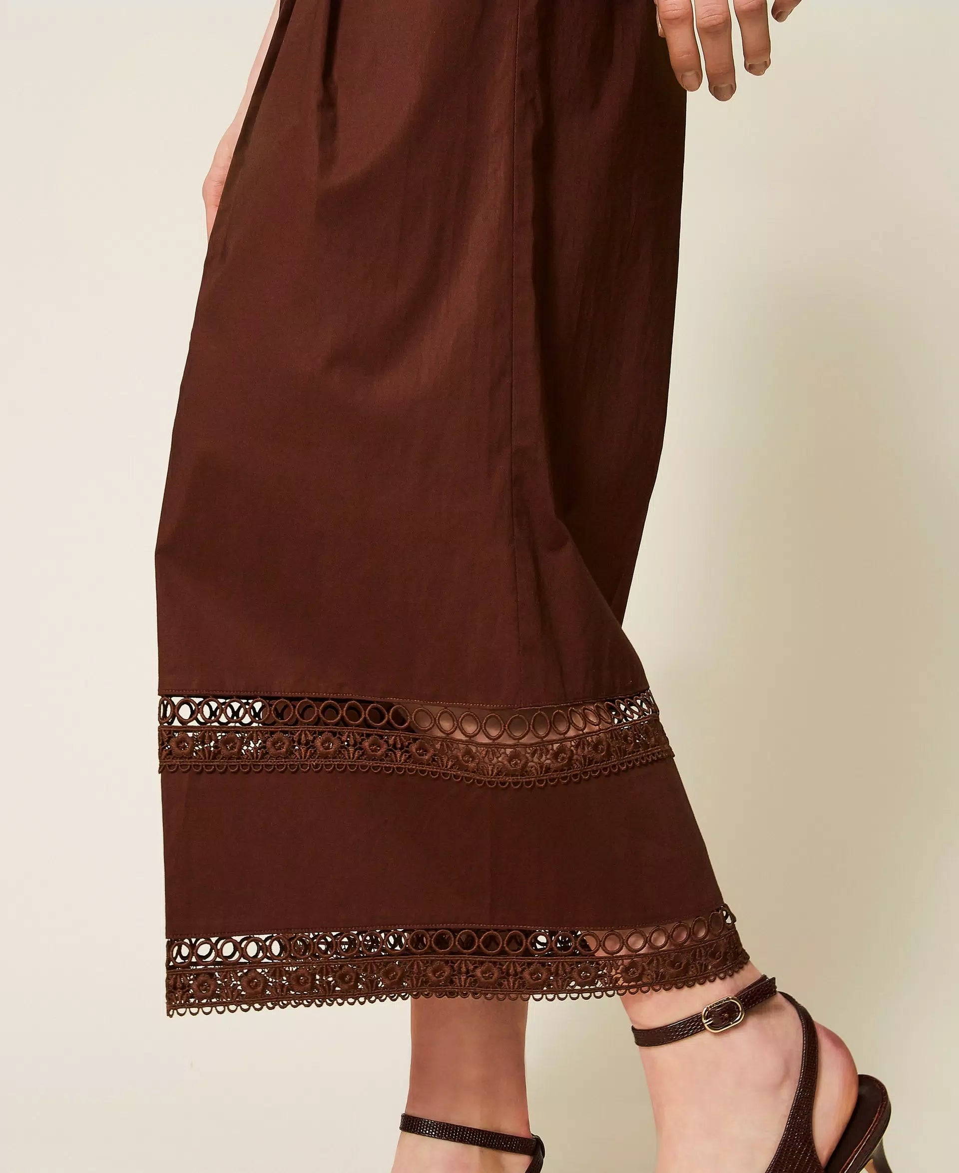 Twinset Wide Poplin Trousers With Embroidery