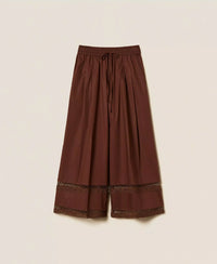 Twinset Wide Poplin Trousers With Embroidery