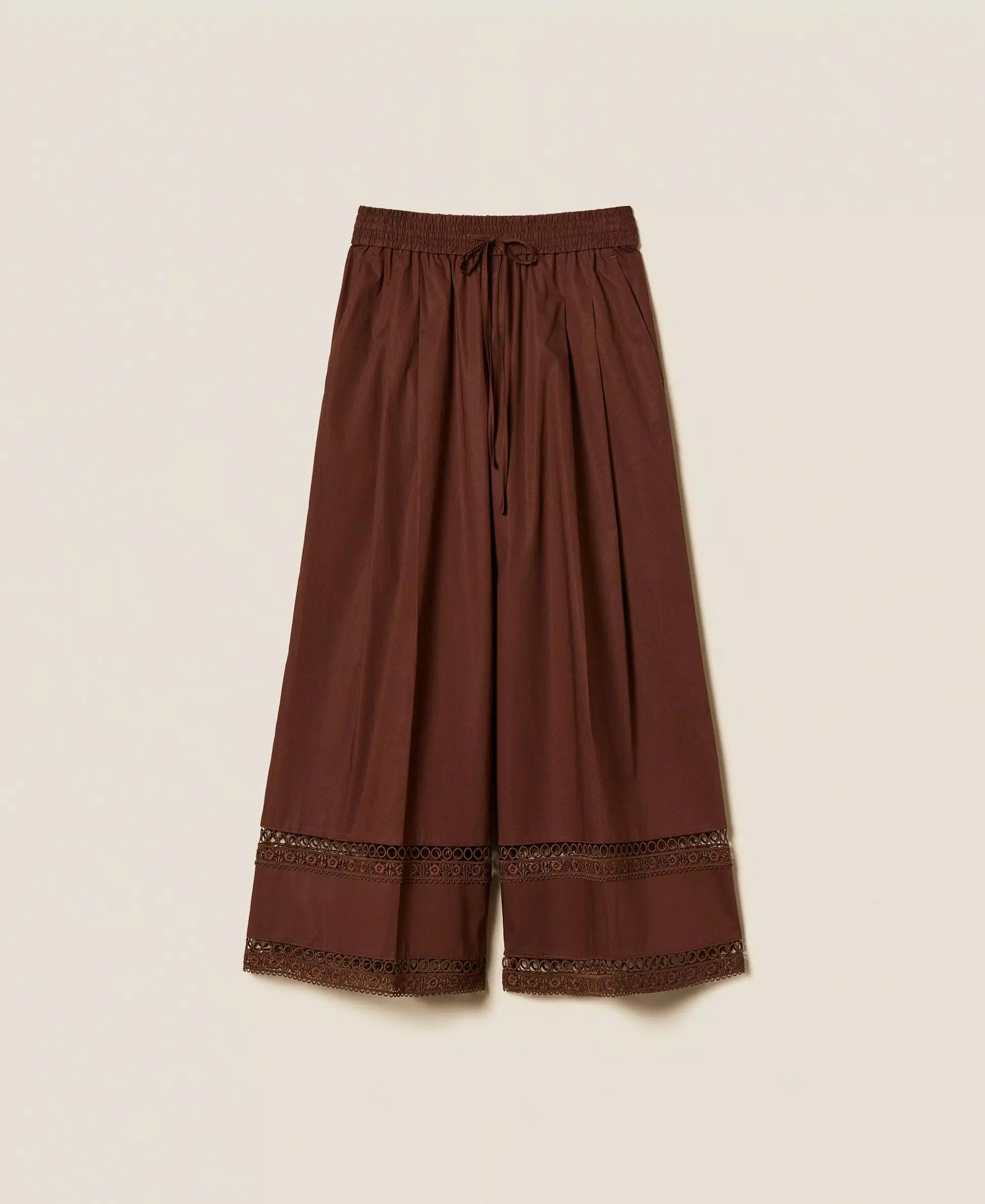 Twinset Wide Poplin Trousers With Embroidery