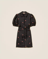 Twinset Short Ramie Dress With Embroidery Black