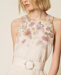 Robe courte florale en lin avec broderie Twinset