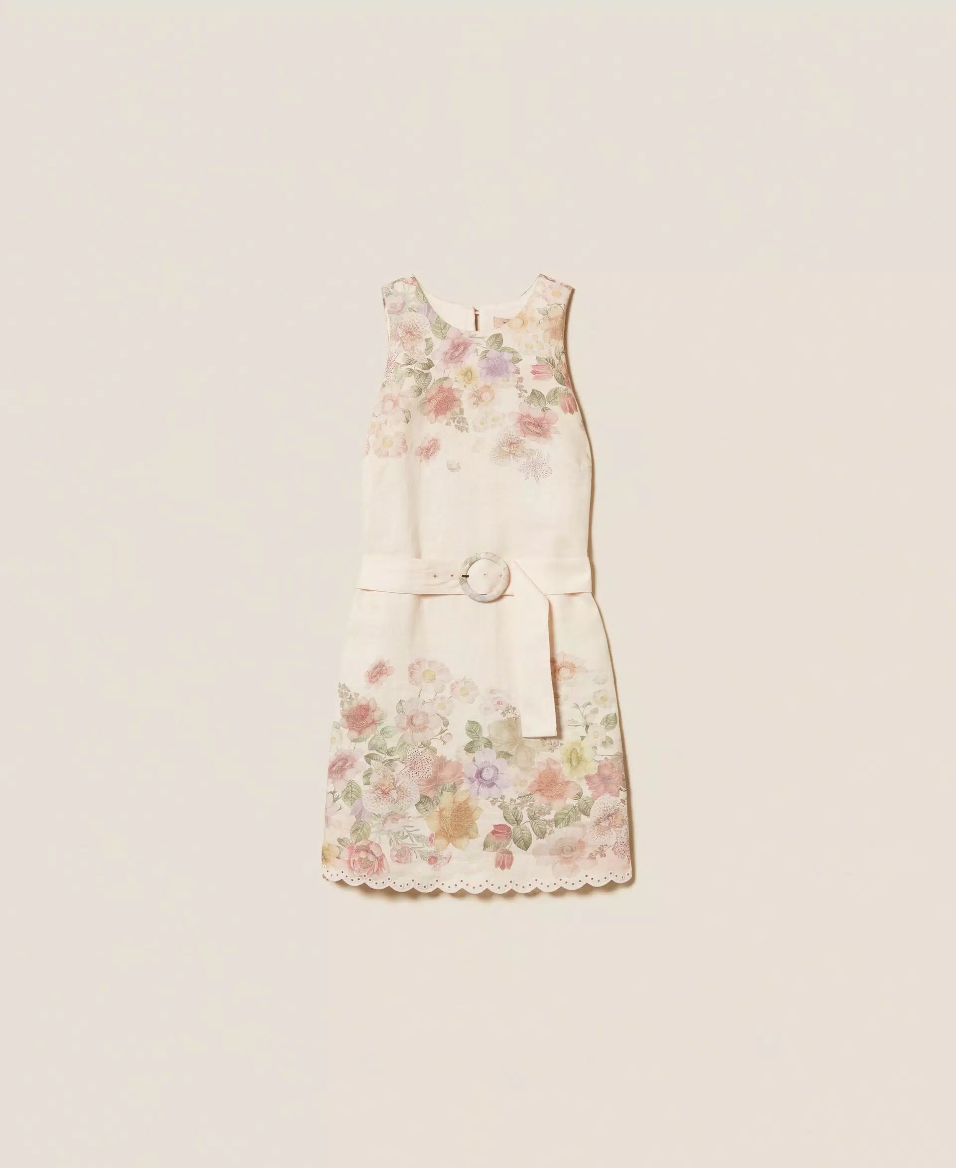 Robe courte florale en lin avec broderie Twinset