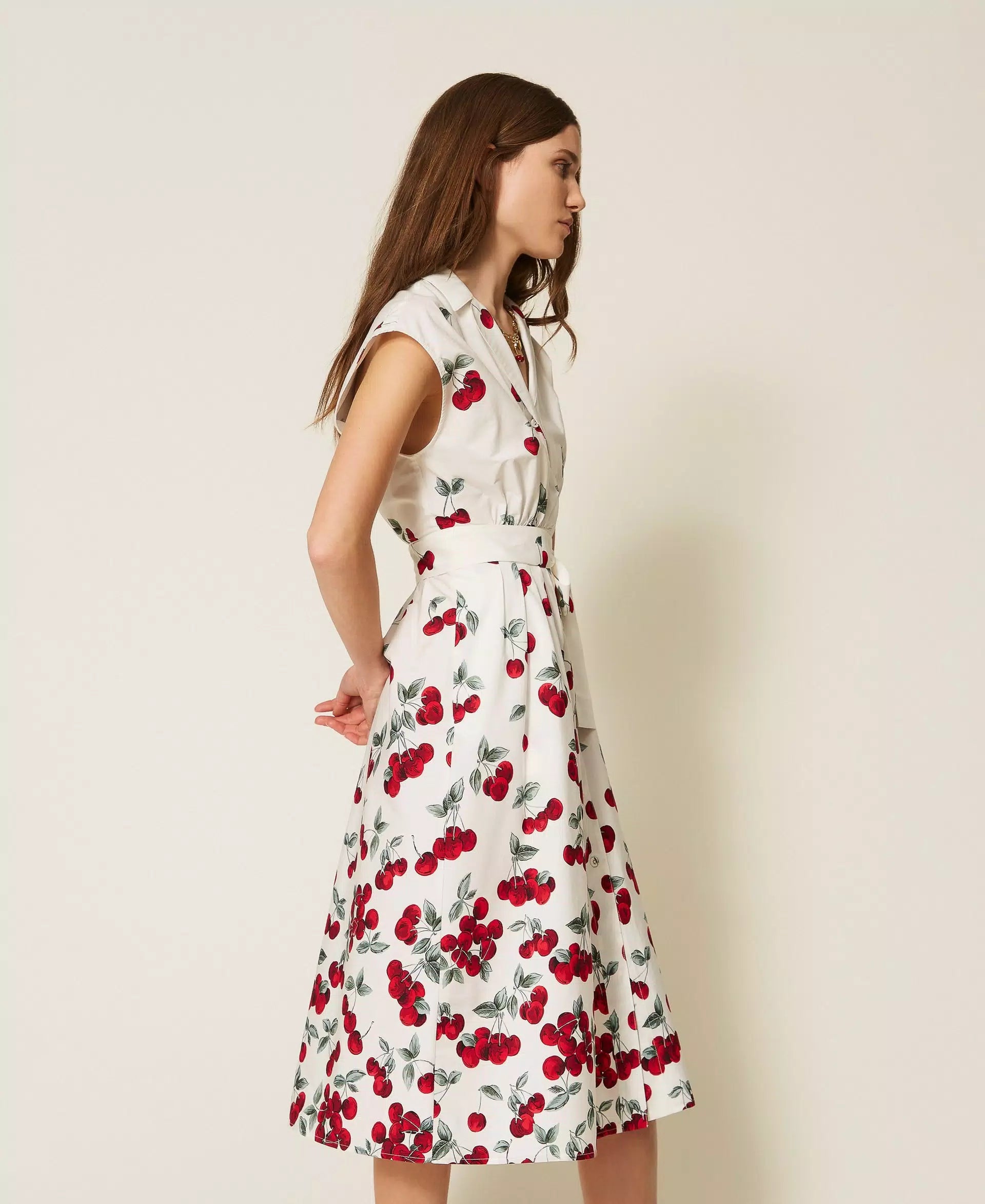 Robe midi en popeline avec imprimé cerises Twinset