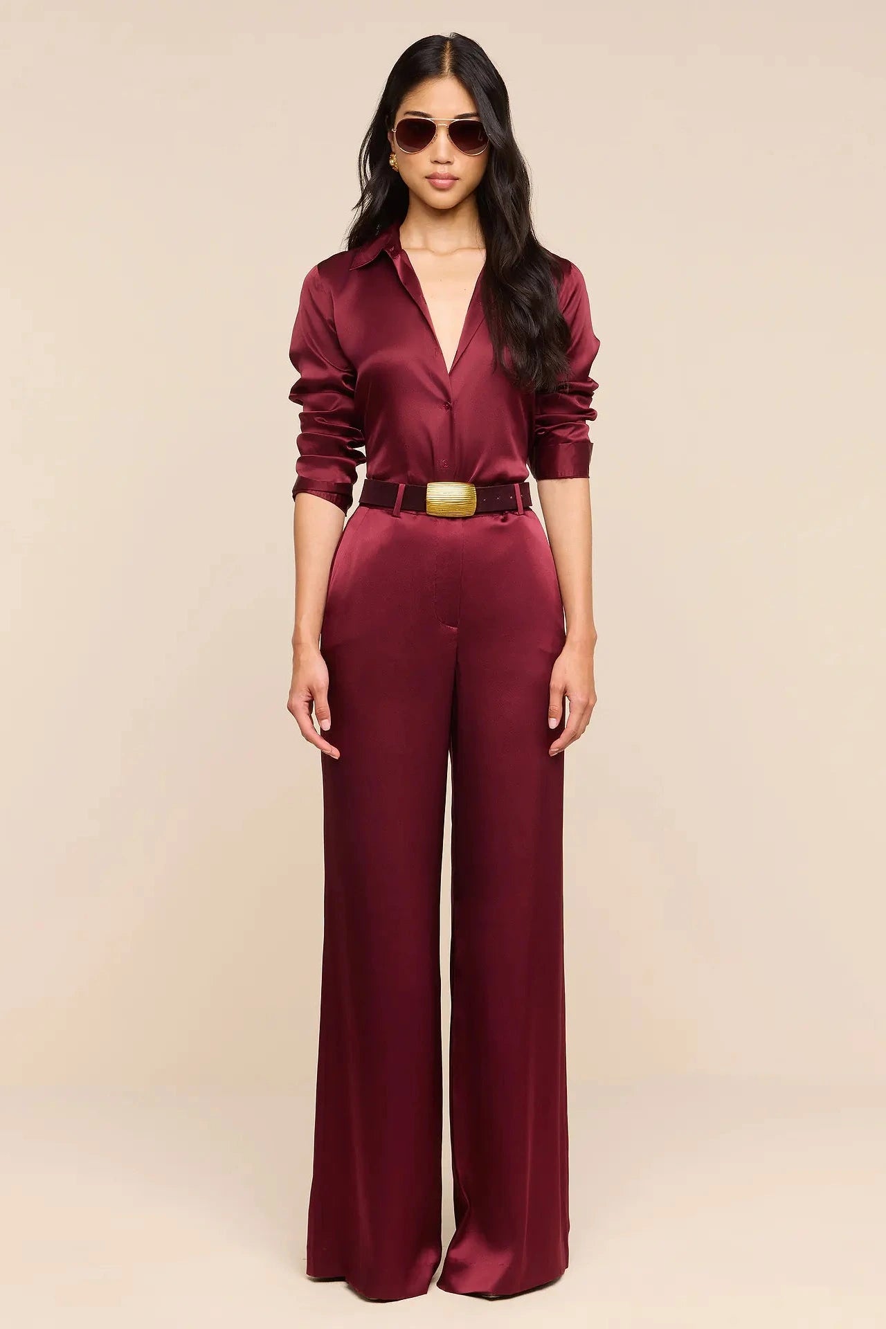 L'Agence Pilar Wide-Leg Pant Merlot Red
