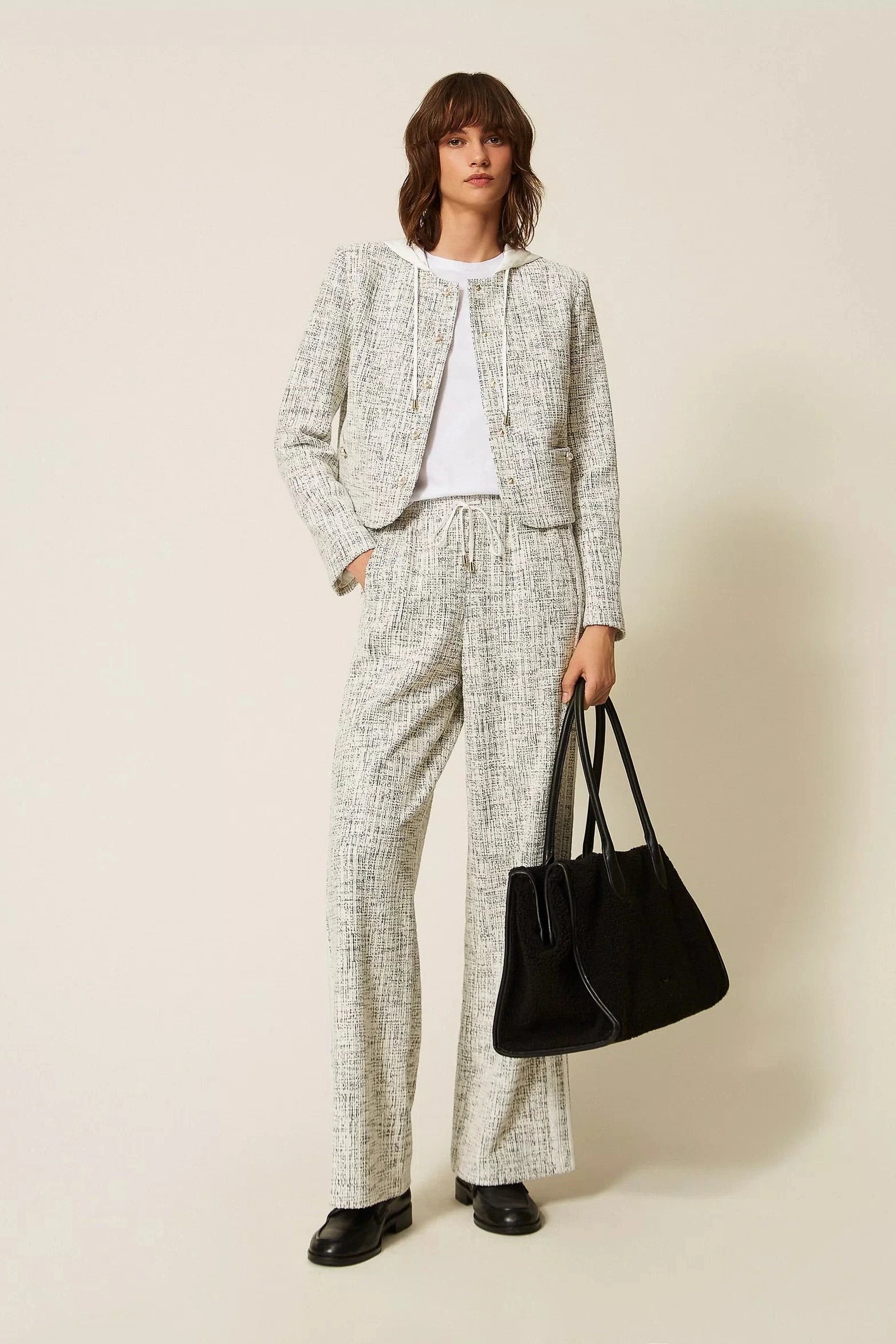 Twinset Tweed Pant Off-White/Black
