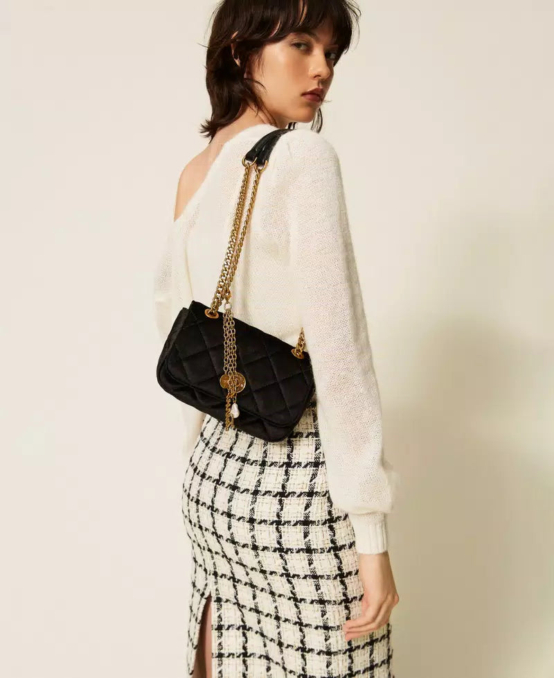 Twinset Quilted Velvet Shoulder Bag
