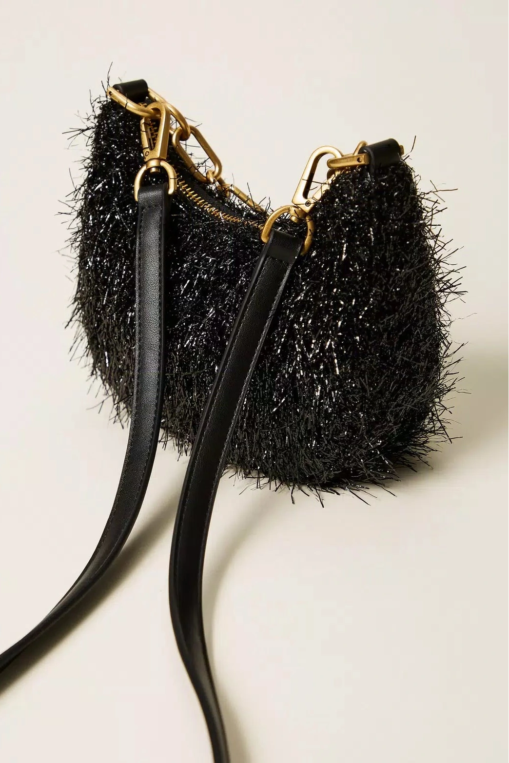 Mini Croissant bag with lurex and chain - Black