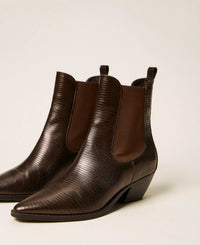 Twinset Short Leather Cow Boots Dark Brown