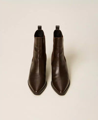 Twinset Short Leather Cow Boots Dark Brown