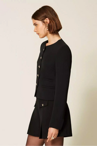 Crêpe jacket with heart-shaped buttons - Black