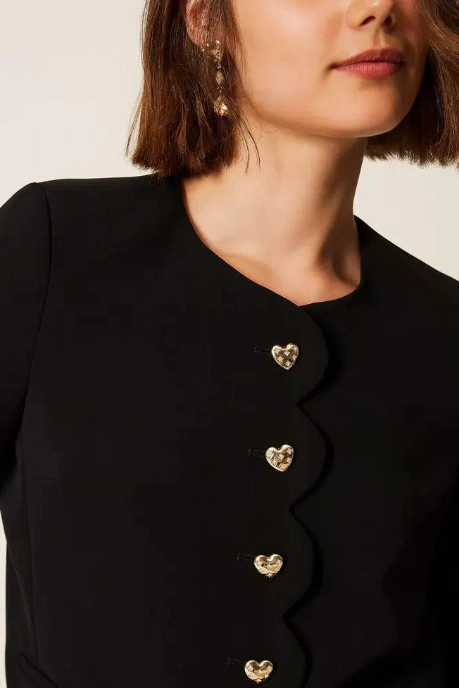 Crêpe jacket with heart-shaped buttons - Black
