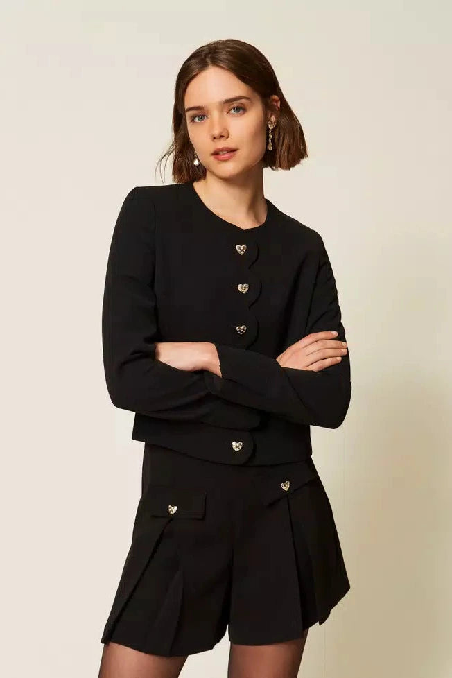 Twinset Crêpe shorts with heart-shaped buttons - Black