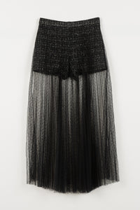 Twinset Boucle Short With Tulle Swiss Overlay -  Black Lily