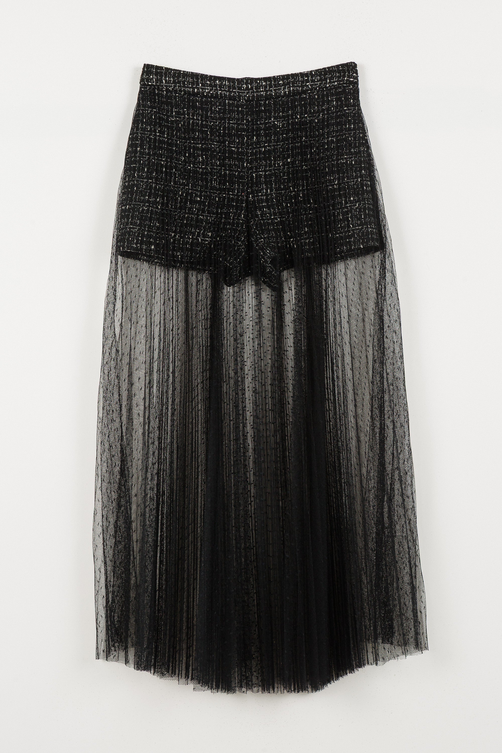 Twinset Boucle Short With Tulle Swiss Overlay -  Black Lily