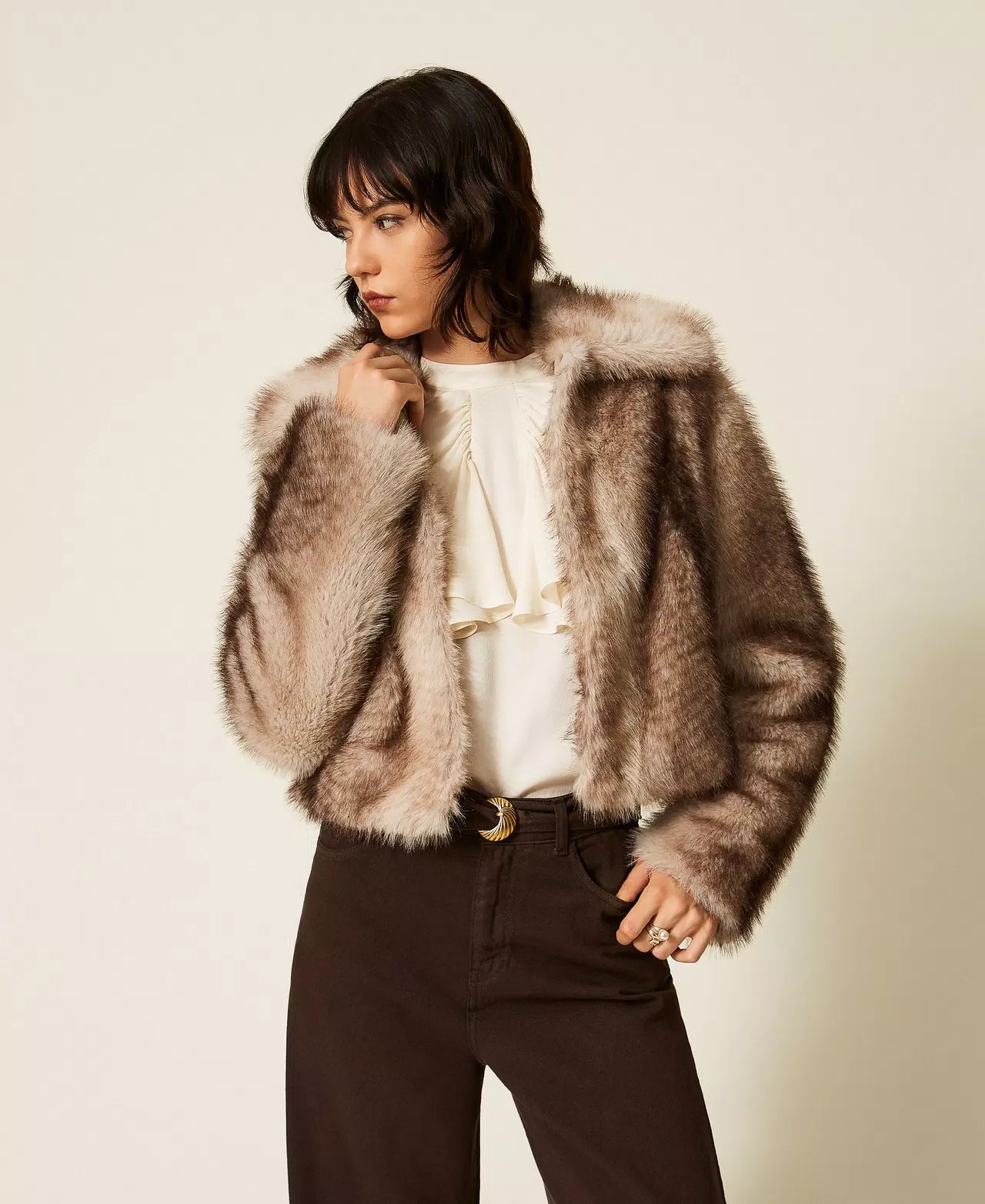 Twinset Faux Fur Jacket With Fadeout Print
