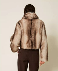 Twinset Faux Fur Jacket With Fadeout Print
