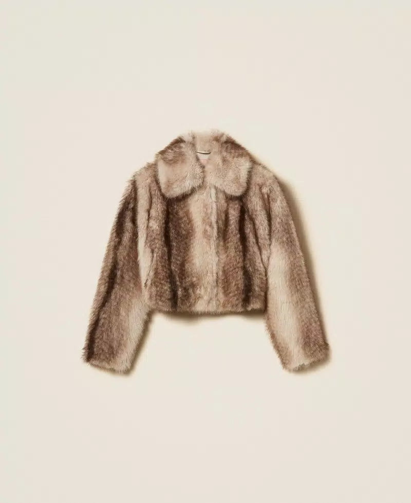 Twinset Faux Fur Jacket With Fadeout Print