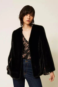Twinset Faux Fur Cape Jacket - Black