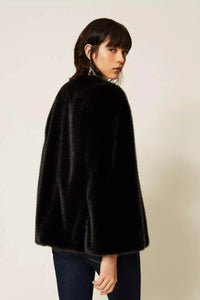 Twinset Faux Fur Cape Jacket - Black