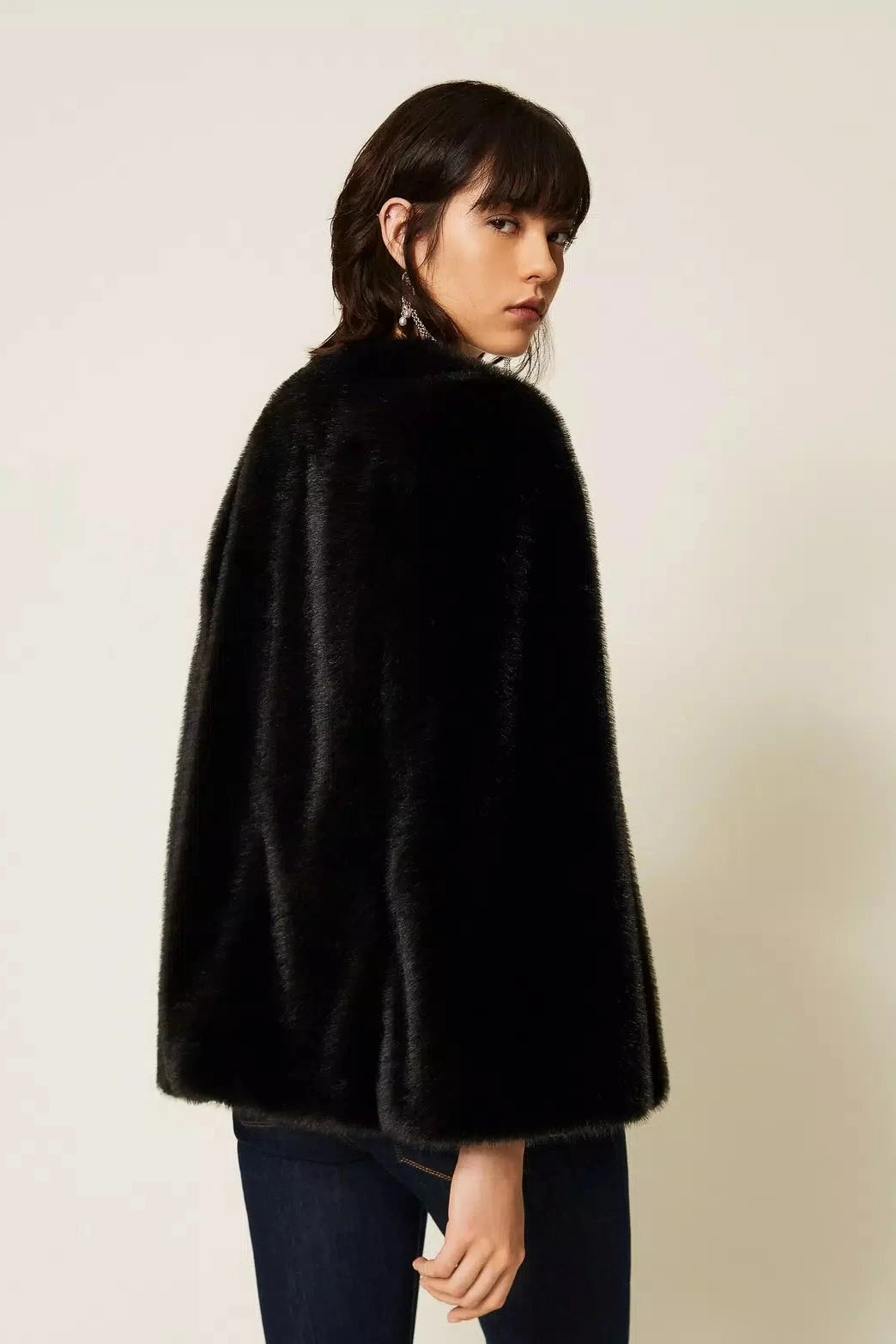 Twinset Faux Fur Cape Jacket - Black