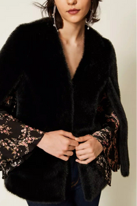 Twinset Faux Fur Cape Jacket - Black