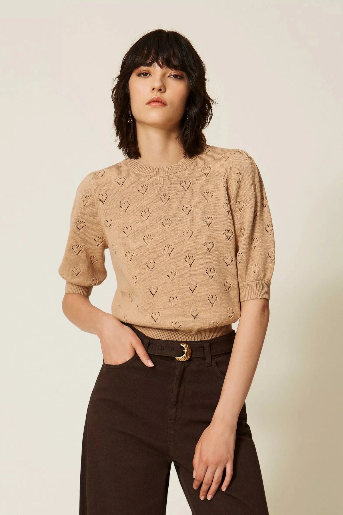 Twinset Pointelle Knit Buttoned Polo Shirt