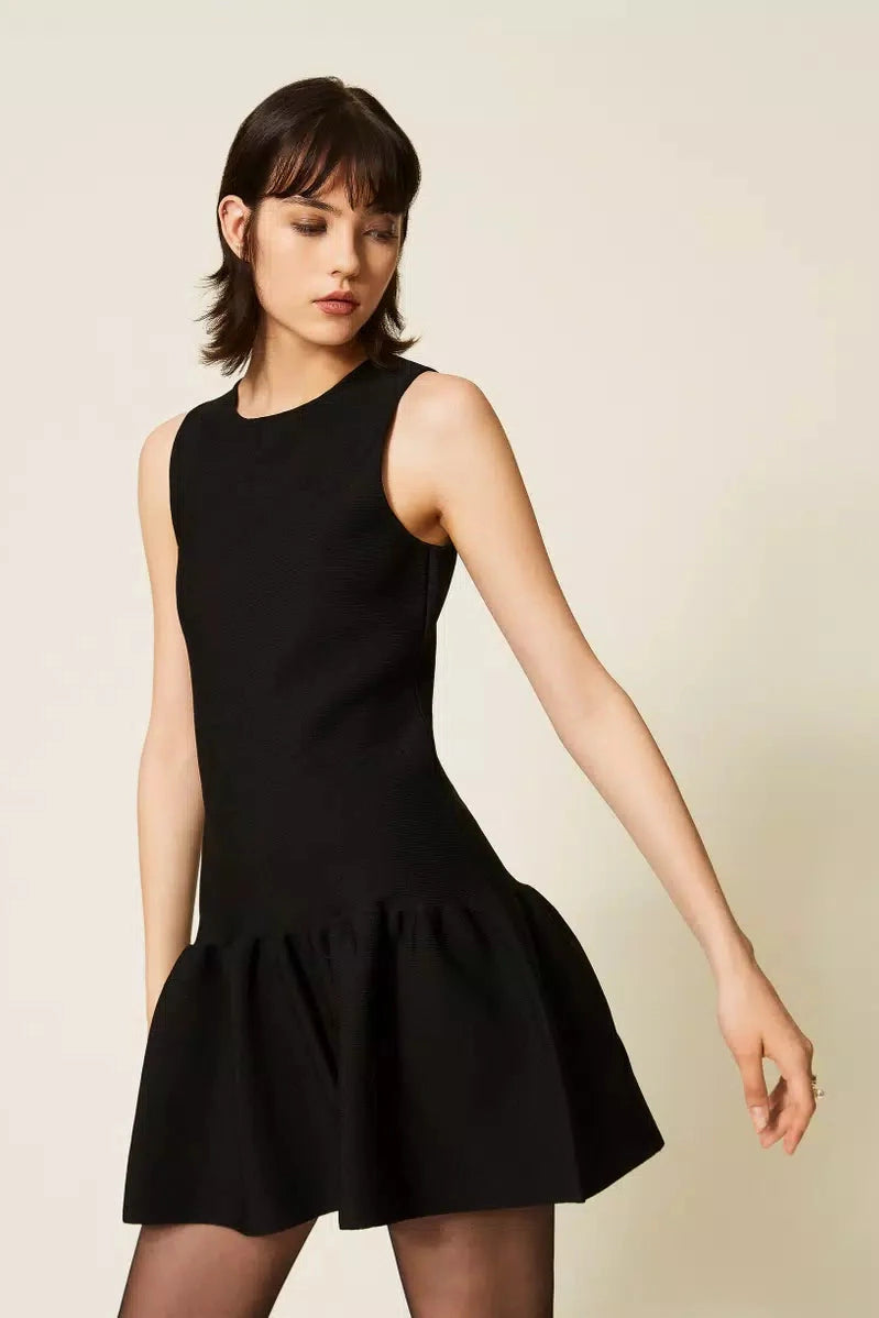 Short Knitted Dress With Flounce
