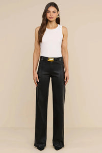 L'Agence Clayton High Rise Wide Leg Jeans - Dark Port Coated
