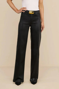 L'Agence Clayton High Rise Wide Leg Jeans - Dark Port Coated