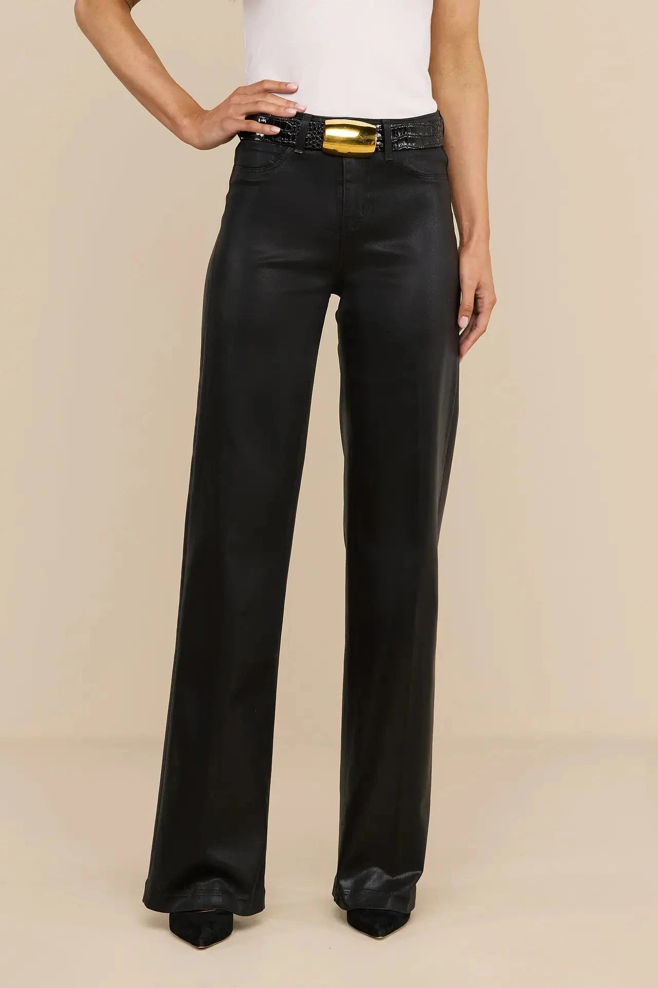 L'Agence Clayton High Rise Wide Leg Jeans - Dark Port Coated