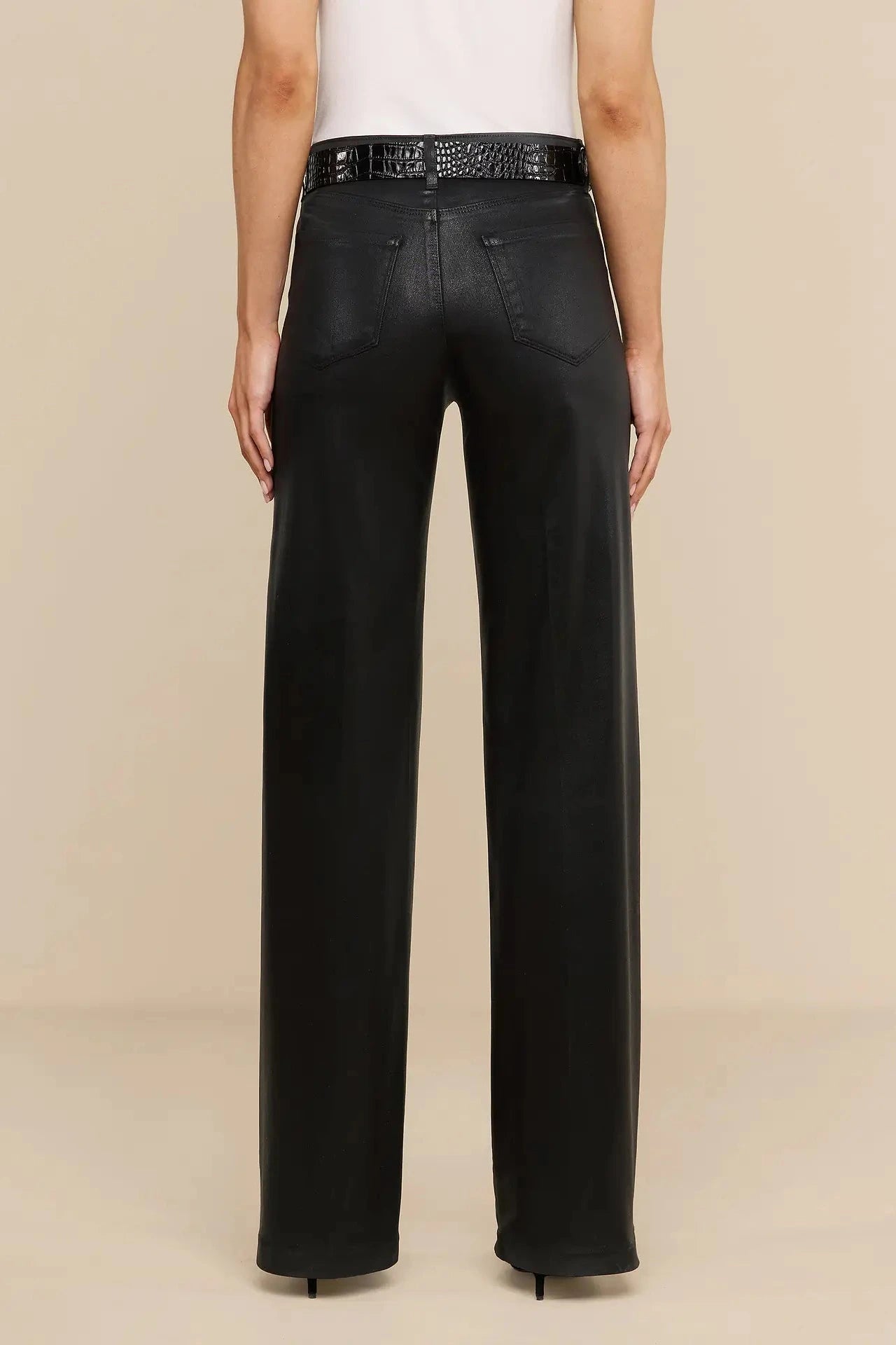 L'Agence Clayton High Rise Wide Leg Jeans - Dark Port Coated
