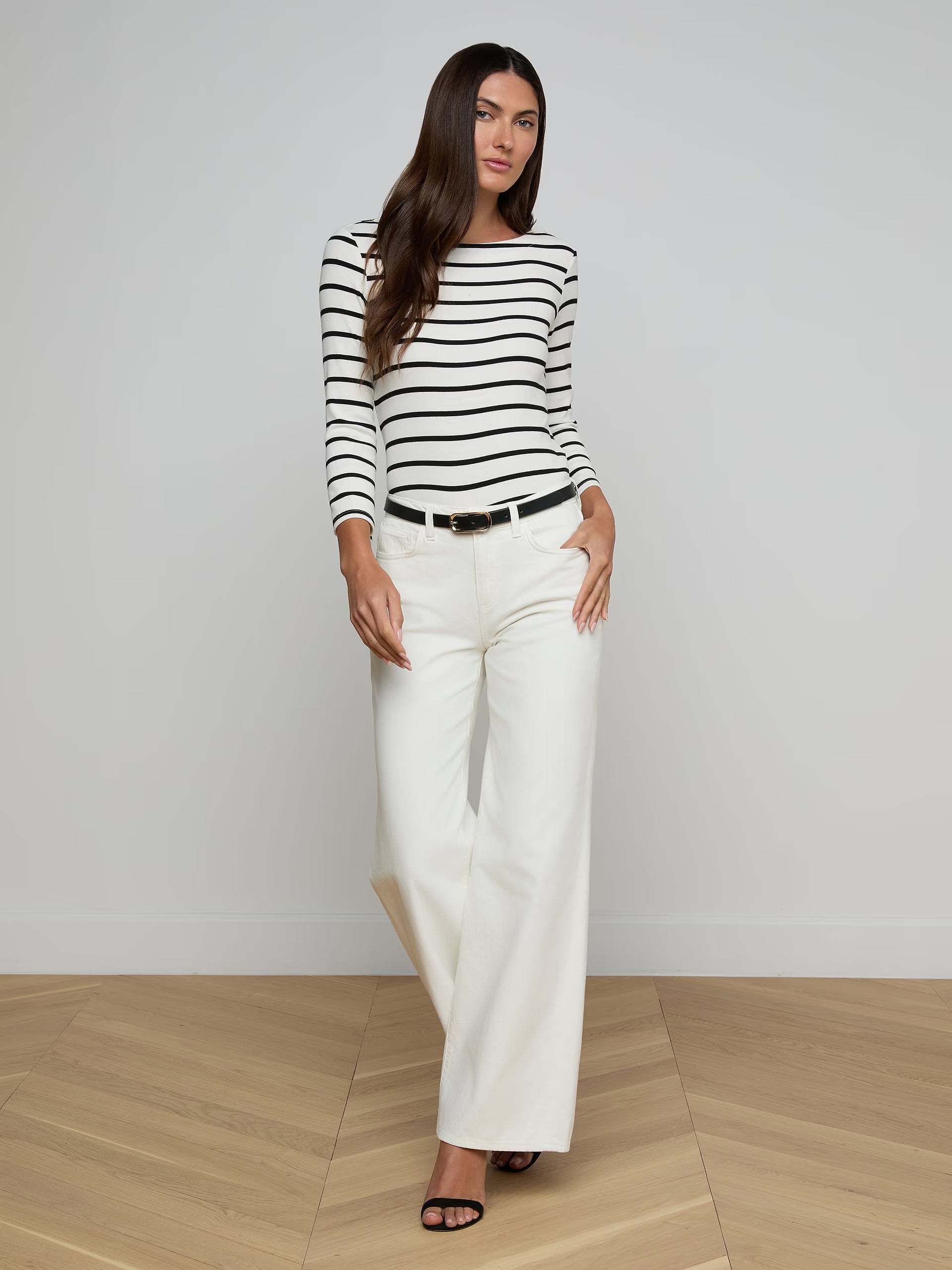 L'Agence Alicent Wide-Leg Jean Light Ecru