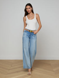 L'Agence Joanne Low-Rise Wide-Leg Jean Dry Ice