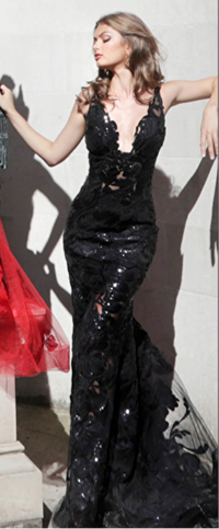 Jovani Double V Neck Lace Gown