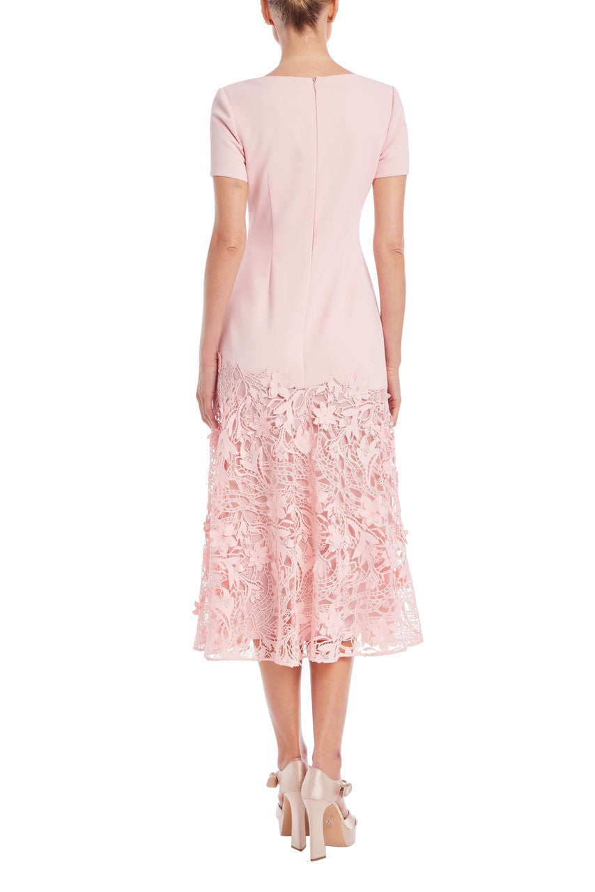 Badgley Mischka Crepe Lace Midi Blush