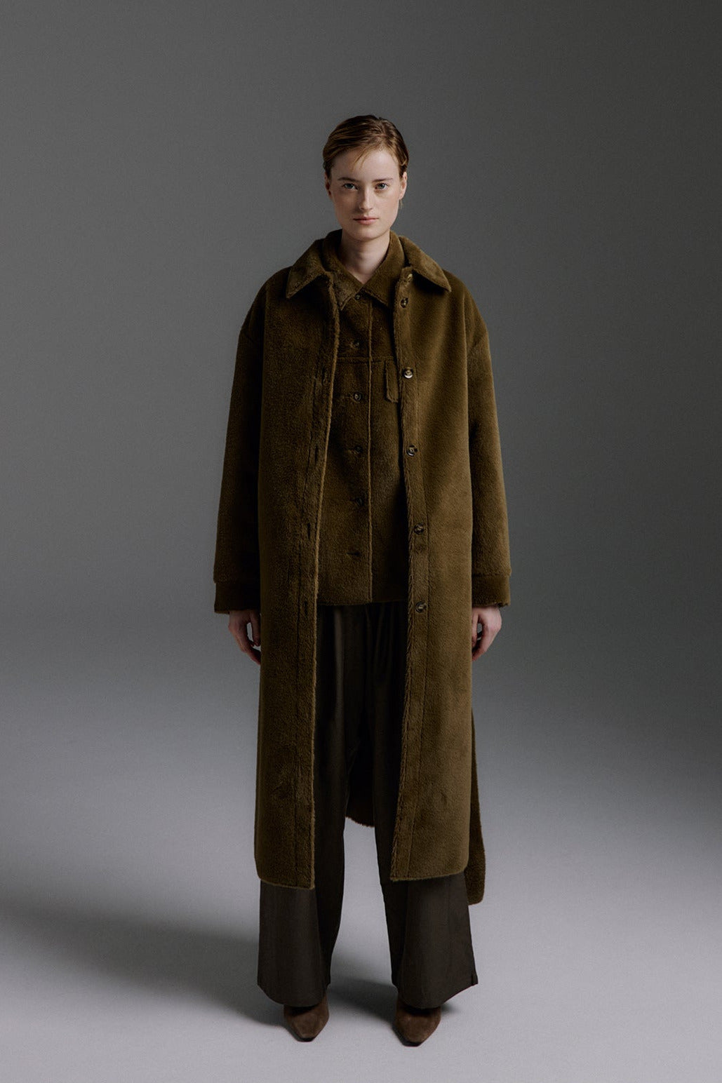 Molliolli Diane Belted Long Coat Khaki Green