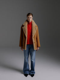 Molliolli AMI-F26 Veste en faux daim et peau lainée Ami camel marron
