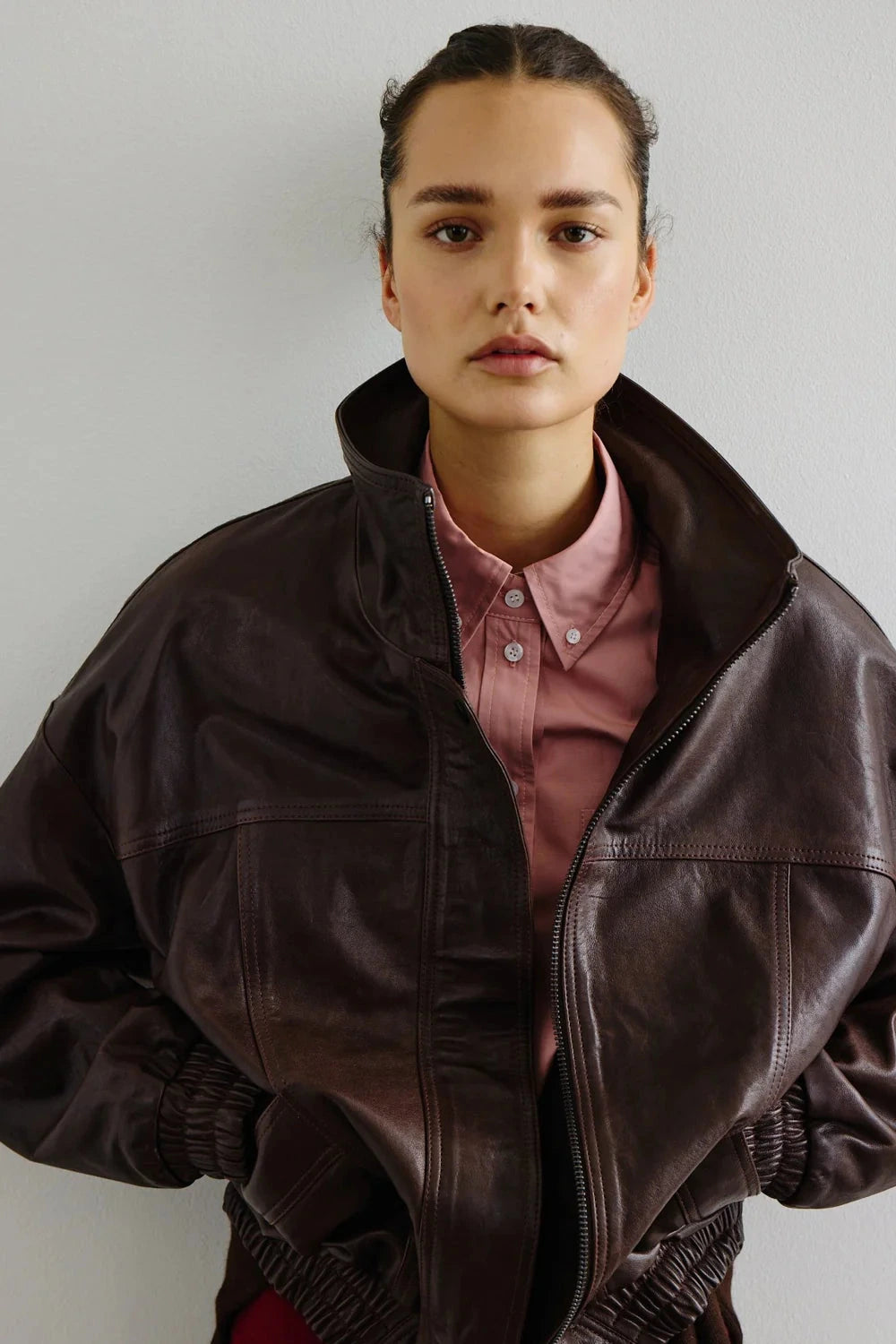 Smythe Oversized Leather Bomber Brown