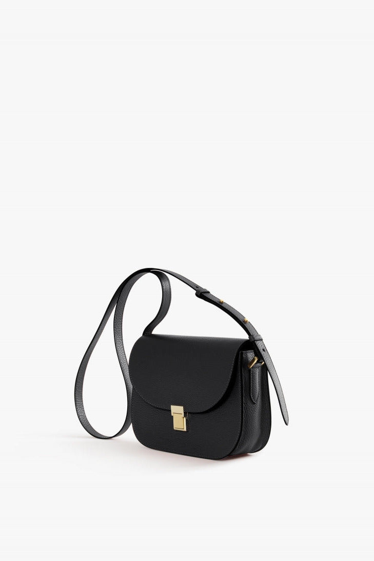 Cinzia Rocca Black Genuine Leather Shoulder Bag With Snap Closure - Black