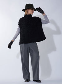 Cinzia Rocca Wool Fedora Hat With Fur-Like Effect - Black