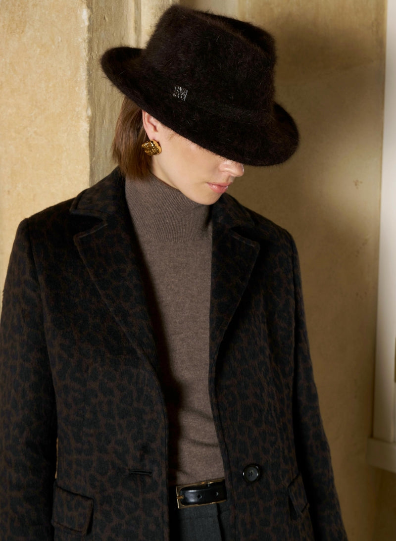 Cinzia Rocca Wool Fedora Hat With Fur-Like Effect - Brown