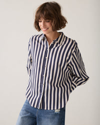 Summum Blouse Stripe satin MIDNIGHT BLUE