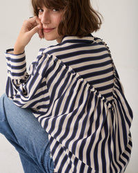 Summum Blouse Stripe satin MIDNIGHT BLUE
