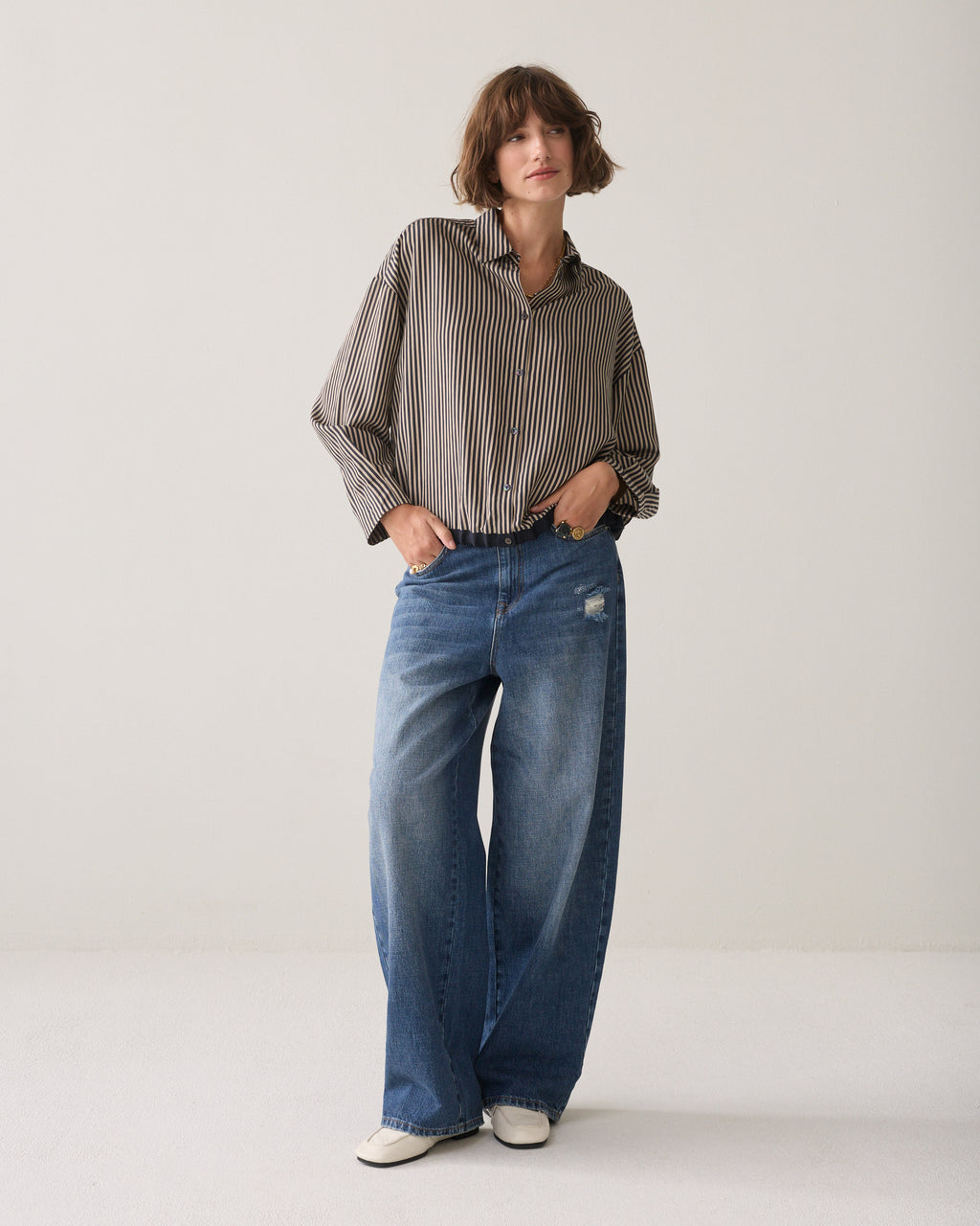 Summum Blouse boxy two tone stripe MIDNIGHT BLUE