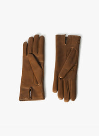 Cinzia Rocca Nappa Leather Gloves with Band and Hook Tobacco
