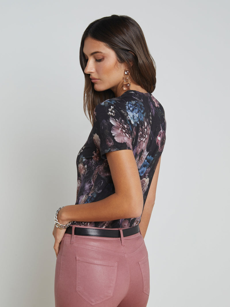 L'AGENCE 5507CMF RESSI CREW S/S 92% RAYONNE IMPRIMÉ FLEURI TOP